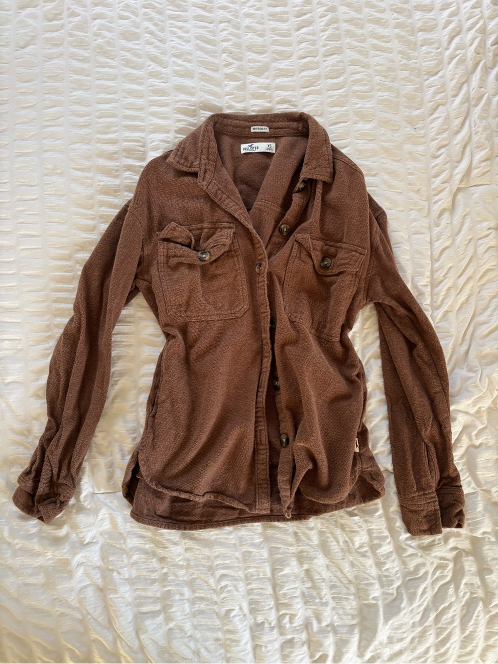 Hollister Brown Waffle-Knit Button Jacket